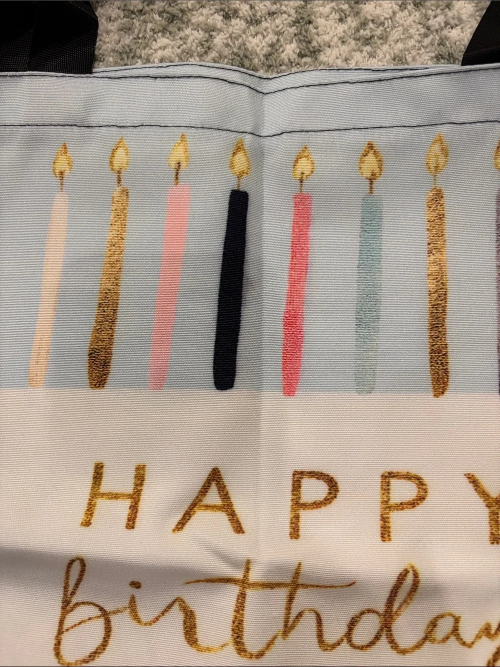 Happy Birthday Cake Light Blue Poly Canvas Tote Bag NWT 15.75x15”